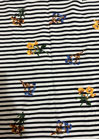 Çizgili Çiçekli Midi Kalem Etek - Görsel 2