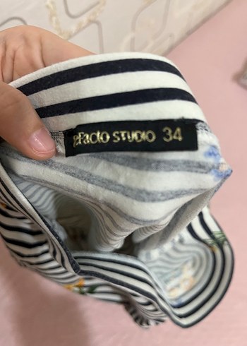 Çizgili Çiçekli Midi Kalem Etek - Görsel 3