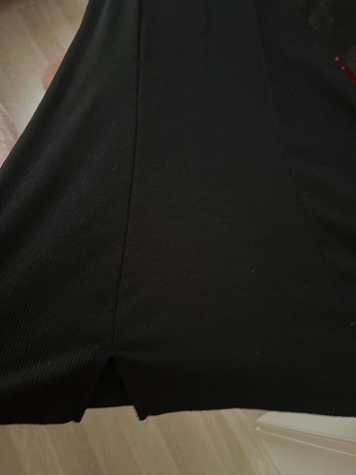 Siyah Kolsuz Triko Midi Elbise - Görsel 3