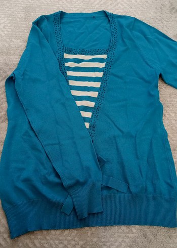 Turkuaz V Yakalı Triko Bluz - Görsel 2