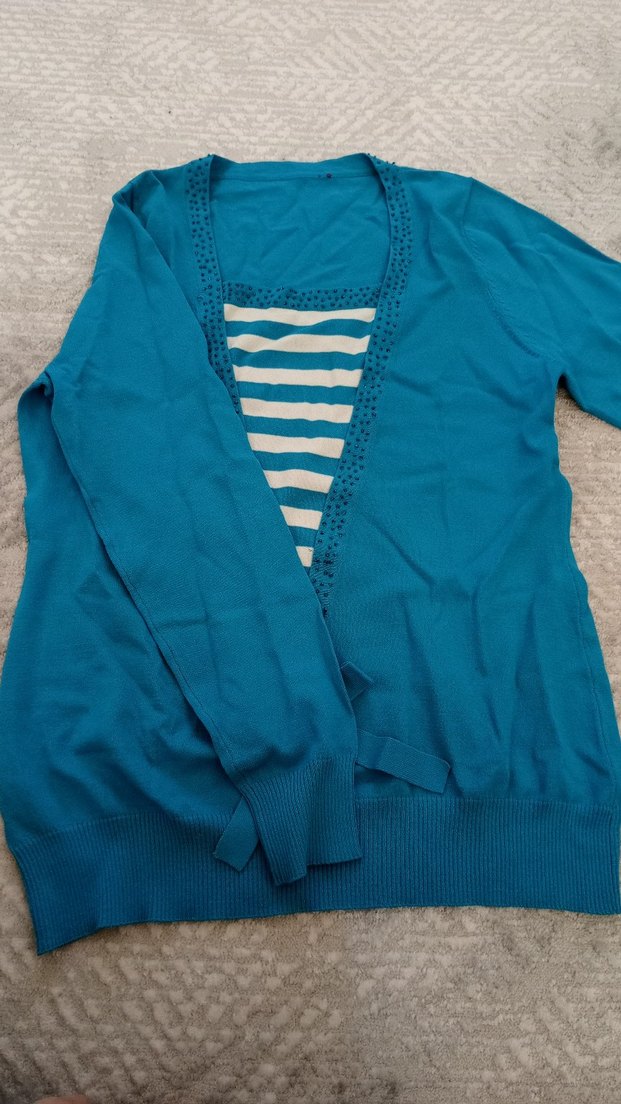 Turkuaz V Yakalı Triko Bluz - Görsel 2