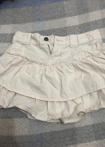 Beyaz Keten Fırfırlı Mini Etek