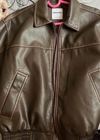 Bershka Kahverengi Deri Fermuarlı Ceket