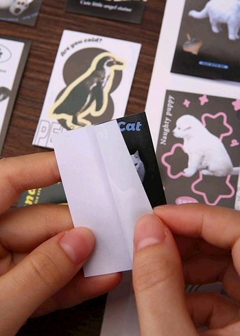 siyah sevimli komik hayvan sticker seti kitabı scrapbook journal - Görsel 3