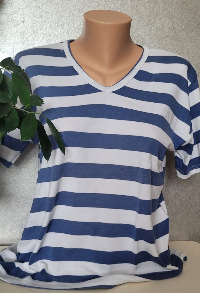 Mavi Beyaz Çizgili Hamile V Yaka Tişört - Görsel 4