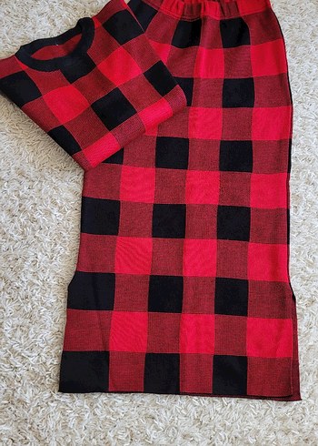 Kırmızı Kareli Uzun Triko Elbise - Görsel 2