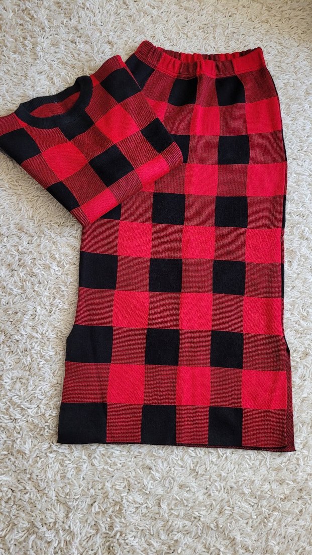 Kırmızı Kareli Uzun Triko Elbise - Görsel 2