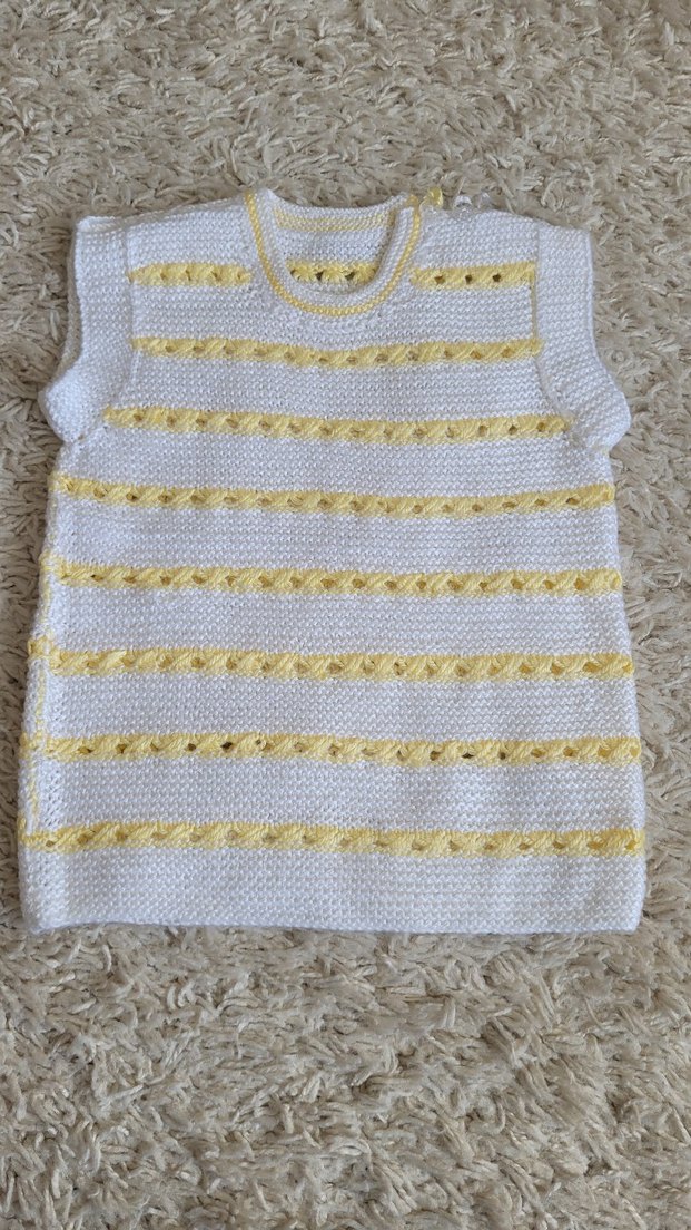 Kız Çocuk Beyaz Sarı Nakışlı Örgü Süveter - Görsel 2