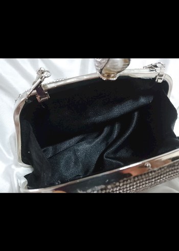 gümüş Desenli Payetli Metal Abiye Çanta - Görsel 5