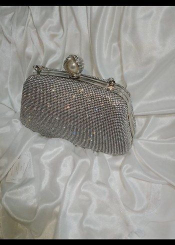 gümüş Desenli Payetli Metal Abiye Çanta - Görsel 3