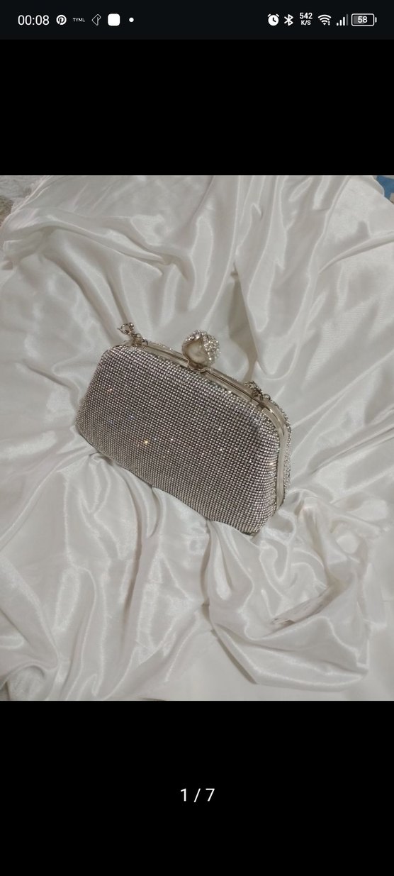 gümüş Desenli Payetli Metal Abiye Çanta - Görsel 4