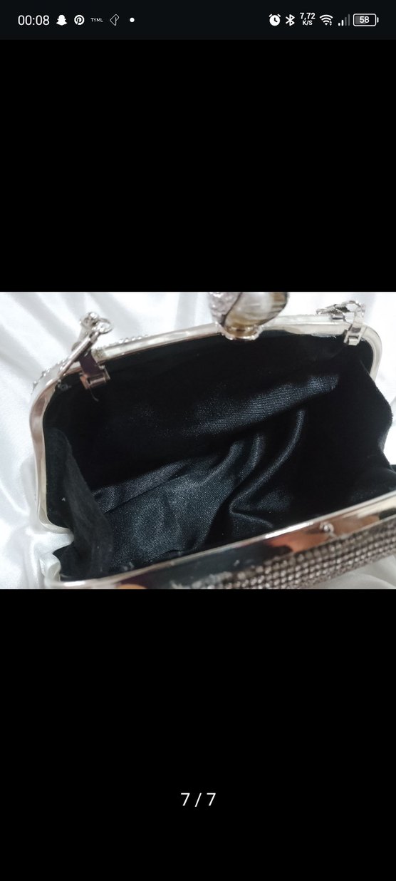 gümüş Desenli Payetli Metal Abiye Çanta - Görsel 5