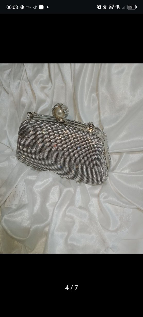 gümüş Desenli Payetli Metal Abiye Çanta - Görsel 3