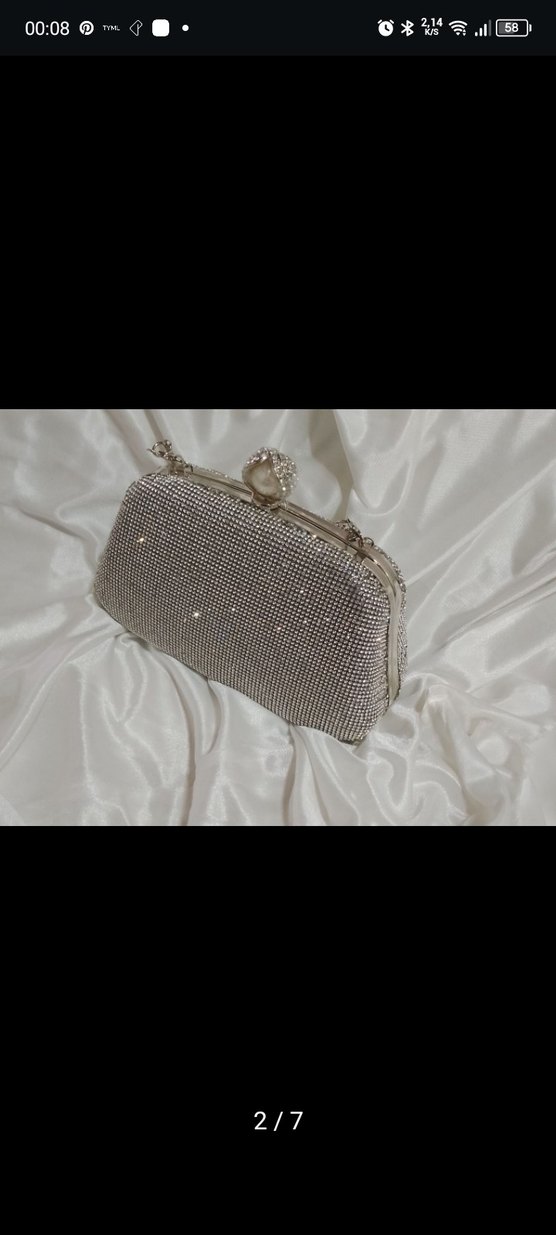 gümüş Desenli Payetli Metal Abiye Çanta - Görsel 2