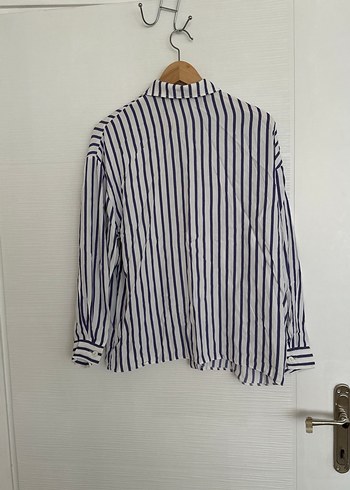 Düğmeli Çizgili Uzun Kollu Keten Gömlek - Görsel 2