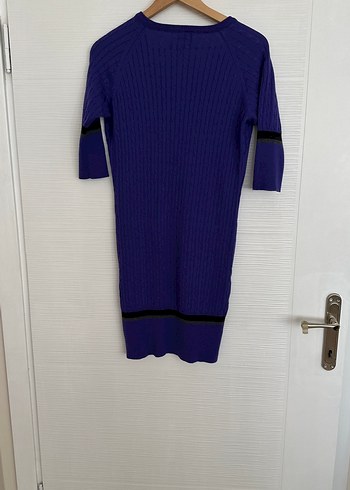 Mor V Yakalı Örgü Midi Elbise - Görsel 2