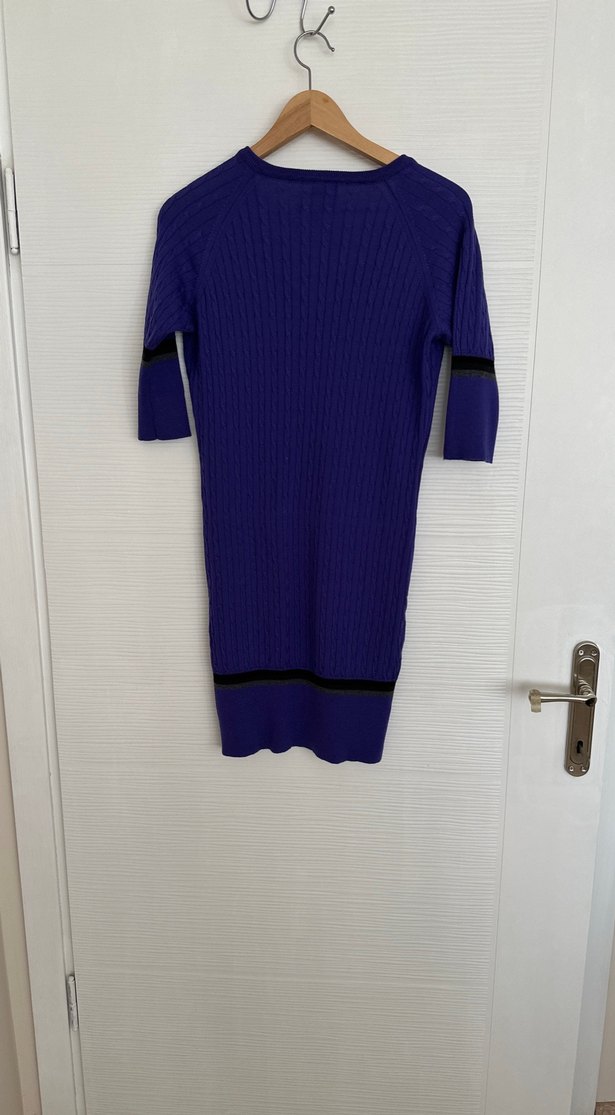 Mor V Yakalı Örgü Midi Elbise - Görsel 2