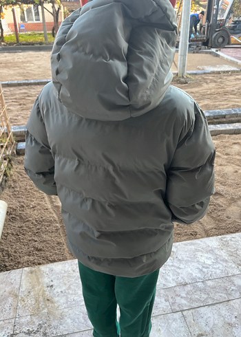 Gri Erkek Çocuk Puff Mont Kapüşonlu - Görsel 2