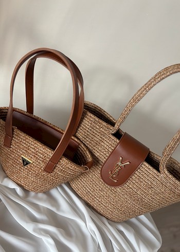 YSL ORİJİNAL HASIR Kahverengi Bohem Kadın Çanta - Görsel 6