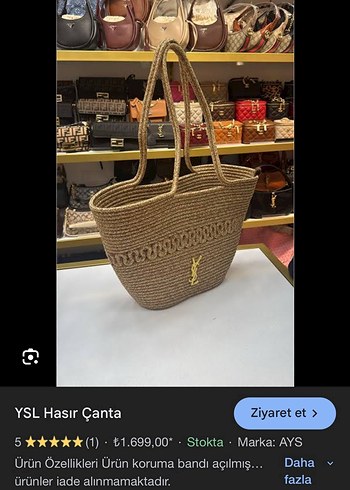 YSL ORİJİNAL HASIR Kahverengi Bohem Kadın Çanta - Görsel 5