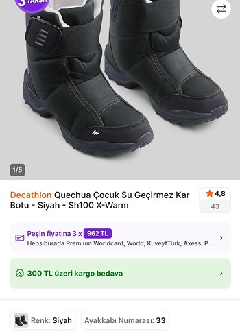Orijinal Siyah Cırtlı Kauçuk Bot Decathlon Quechua - Görsel 5