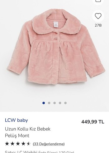 LCW Baby Pembe Peluş Kız Bebek Mont