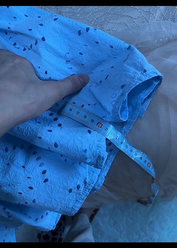 Nakışlı Mavi Uzun Bohem Elbise - Görsel 3