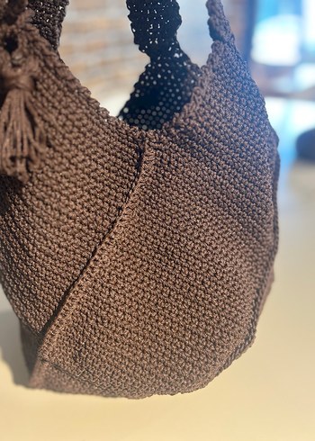Kahverengi Örgü Bohem Kadın Çanta el örgüsü - Görsel 3