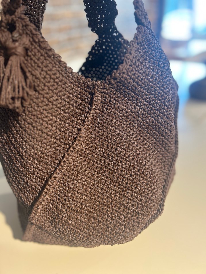 Kahverengi Örgü Bohem Kadın Çanta el örgüsü - Görsel 3