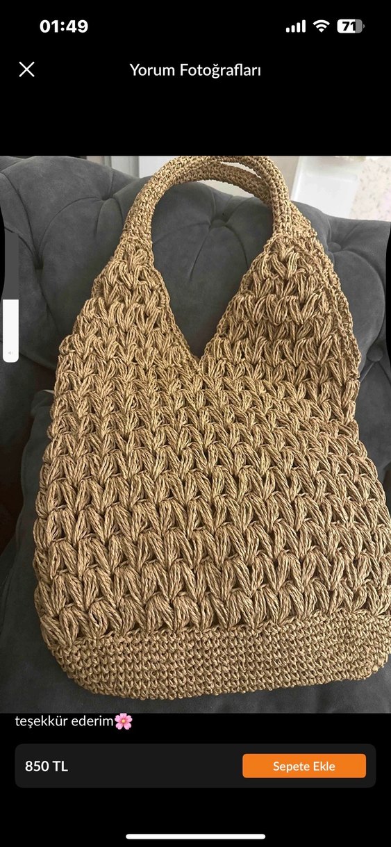 Bej Örgü Bohem Kadın Çanta el örgüsü - Görsel 2