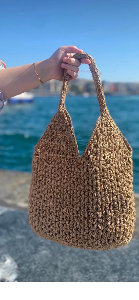 Bej Örgü Bohem Kadın Çanta - Görsel 2