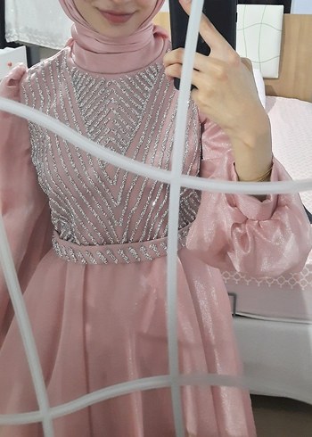 Pembe Drapeli Uzun Abiye Elbise - Görsel 3