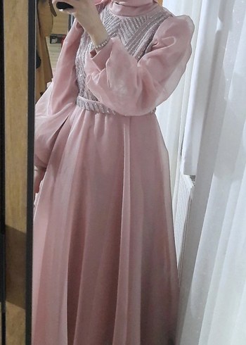 Pembe Drapeli Uzun Abiye Elbise - Görsel 2