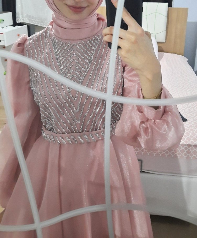 Pembe Drapeli Uzun Abiye Elbise - Görsel 3