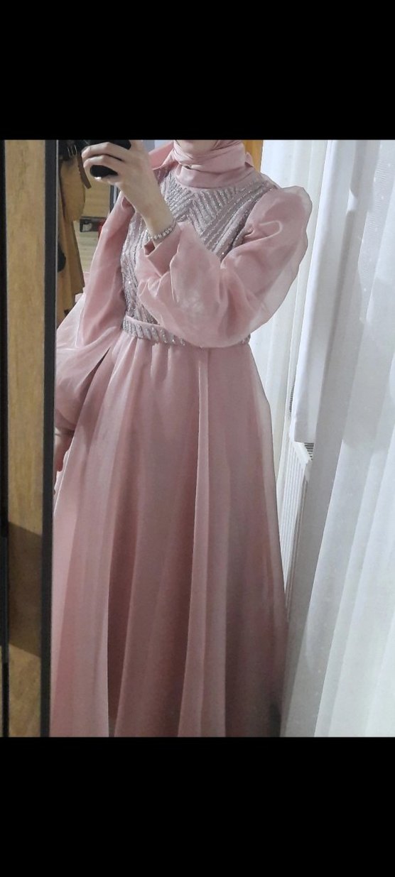 Pembe Drapeli Uzun Abiye Elbise - Görsel 2