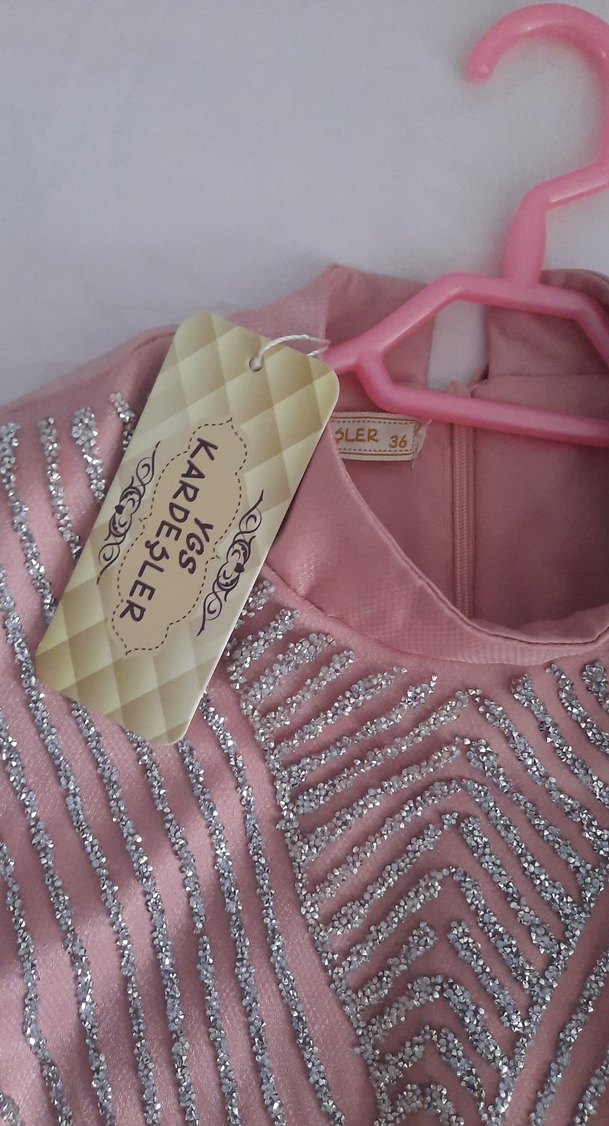 Pembe Drapeli Uzun Abiye Elbise - Görsel 5