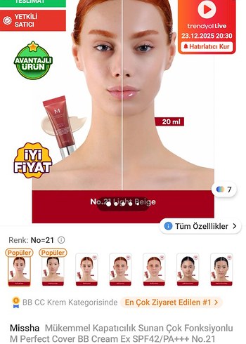 Missha Perfect Cover BB Krem No.21 Bej - Görsel 4