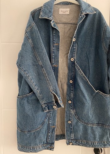 Diğer Düğmeli Gri Mavi Oversize Denim Ceket