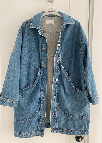 Düğmeli Gri Mavi Oversize Denim Ceket