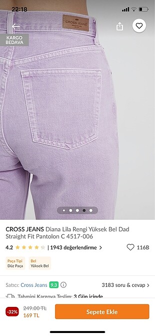 xs Beden mor Renk Cross Jeans Lila Straight Jean