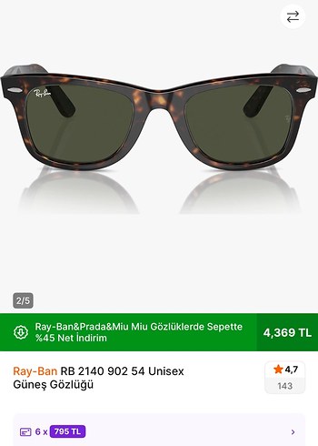 Ray Ban Ray-Ban RB 2140 Unisex Güneş Gözlüğü