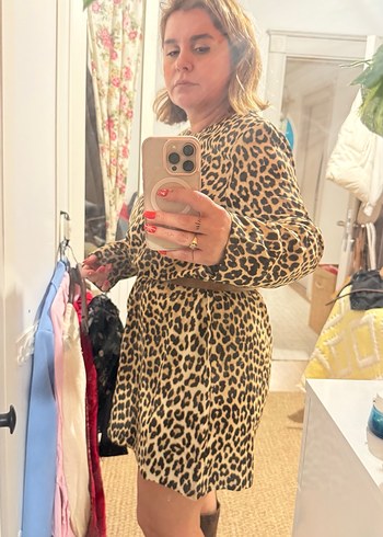 Leopar Desenli Kahverengi  Midi Elbise - Görsel 4