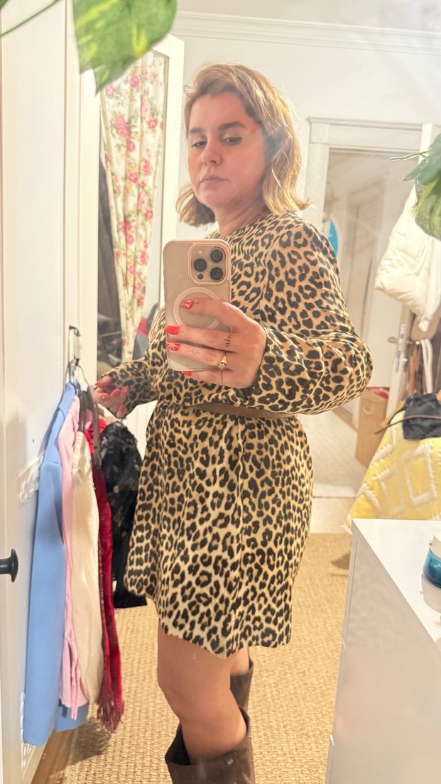 Leopar Desenli Kahverengi  Midi Elbise - Görsel 4