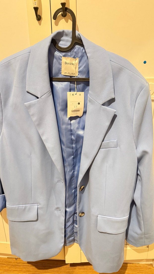 Düğmeli Mavi Kadın Blazer Ceket bebe mavisi - Görsel 3