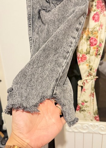 Gri Bol kesim bilekte Kot Pantolon - Görsel 2