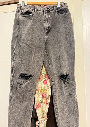 Gri Bol kesim bilekte Kot Pantolon - Görsel 3