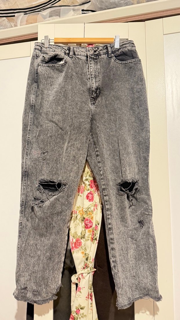 Gri Bol kesim bilekte Kot Pantolon - Görsel 3