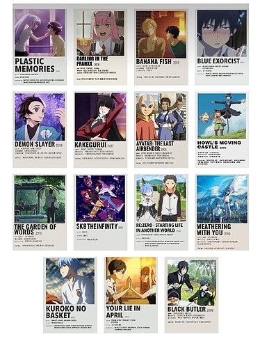 Beden Renk Anime posterleri 60 Adet