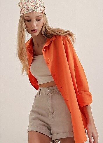 Oversize Basic Gömlek Turuncu 
