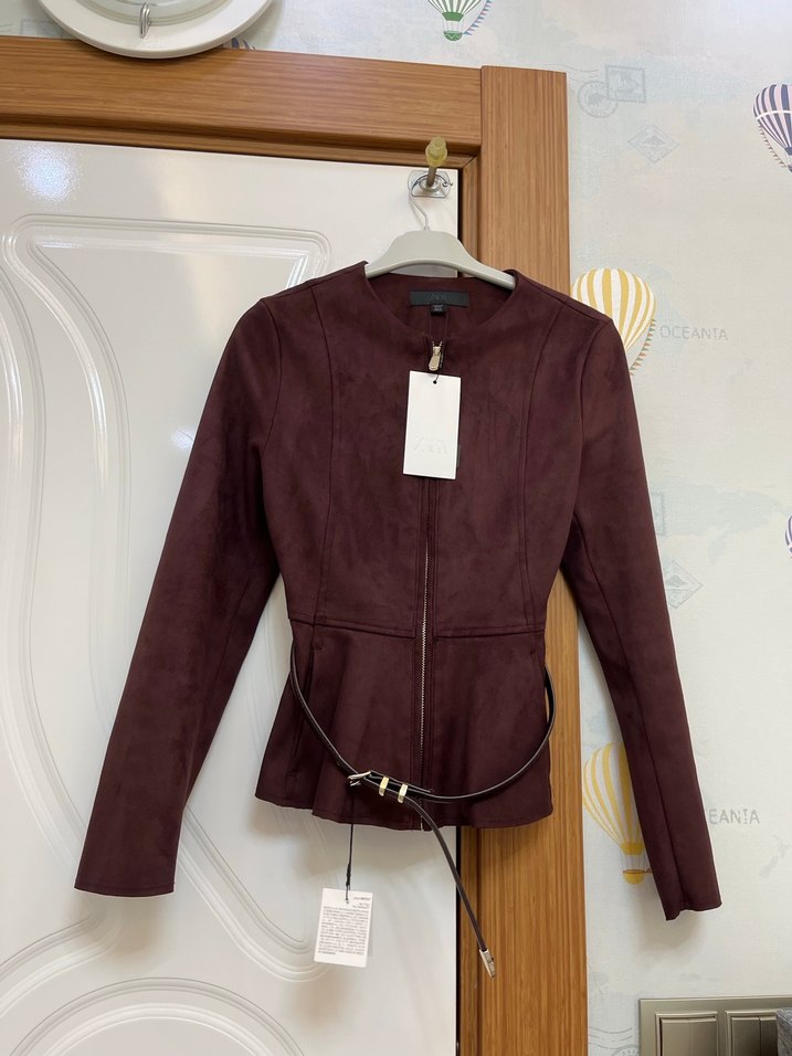 ZARA KEMERLİ SÜET PEPLUM CEKET - Görsel 4